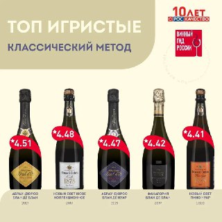  В Роскачестве составили топ самого качественного и вкусного российского шампанского и игристого

Туда вошли: Абрау-Дюрсо Блан де Блан, Новый Свет Кюве, Абрау-Дюрсо Блан де Нуар, Фанагория Блан де Блан и Новый Свет Пино Нуар. Российское Премиум Саперави, Цимлянское, Мильстрим и Севастопольский бриз Роскачество брать не советует.